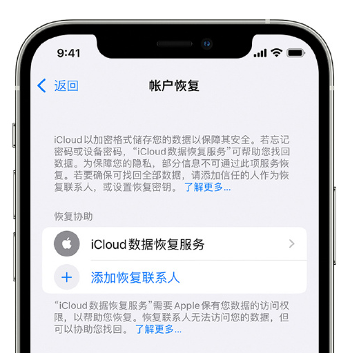 石排镇苹果手机维修分享在 iPhone 上设置帐户恢复联系人的方法 